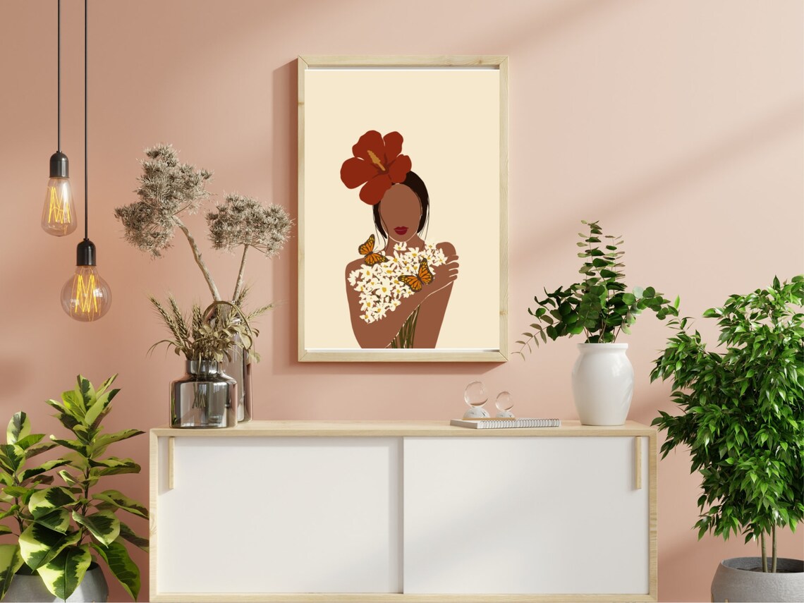 Woman White Daisies Monarch Butterflies Hibiscus Flower Poster - Image 3