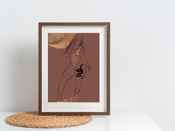 Serpent Instant Art Boho Art Woman Illustration Boho Art Decor Black Women Art