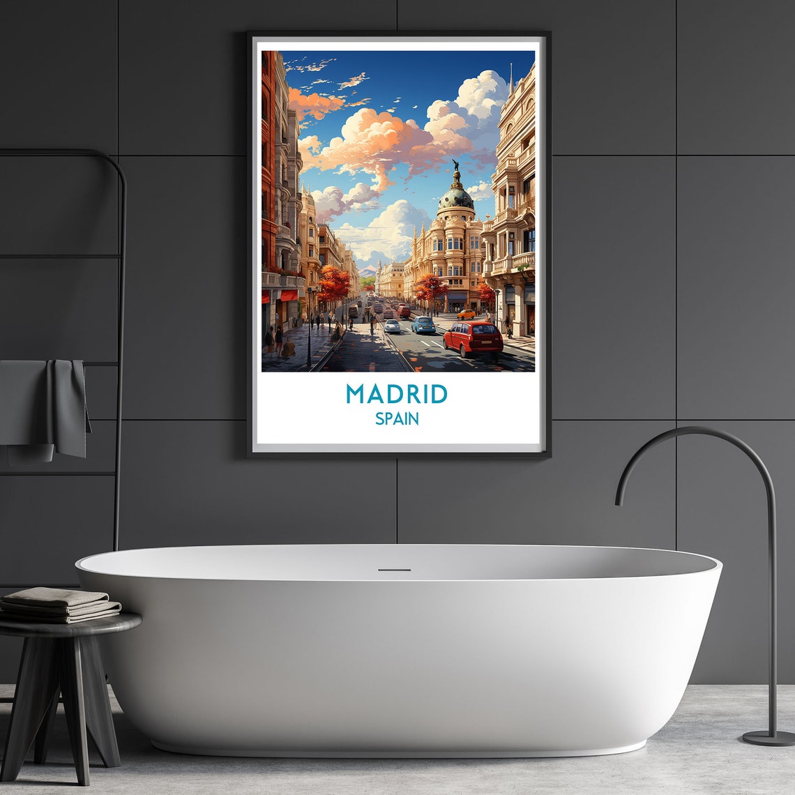 Madrid Spain Gran Via Street Cityscape Travel Vintage Poster - Image 3