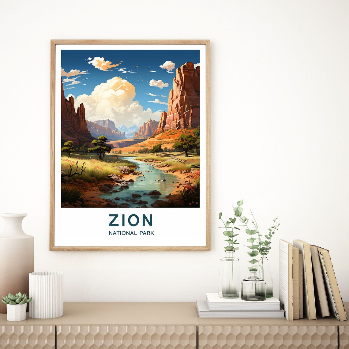 Zion National Park Red Rock Canyon River Scenic Travel Poster - Image 2