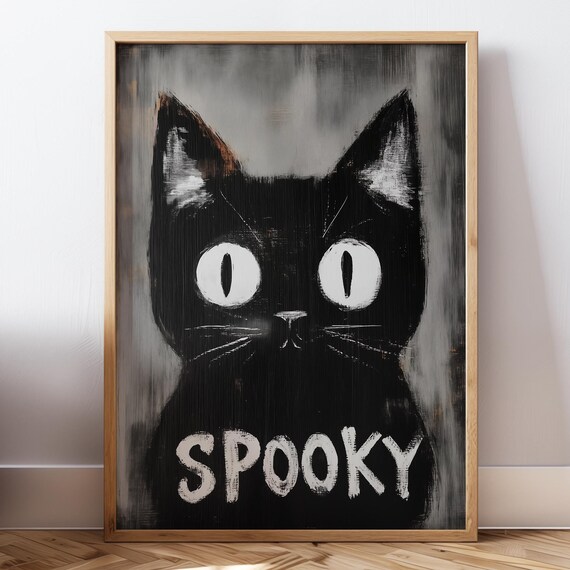 Hand Drawn Halloween Cat, Spooky Dark Academia Print