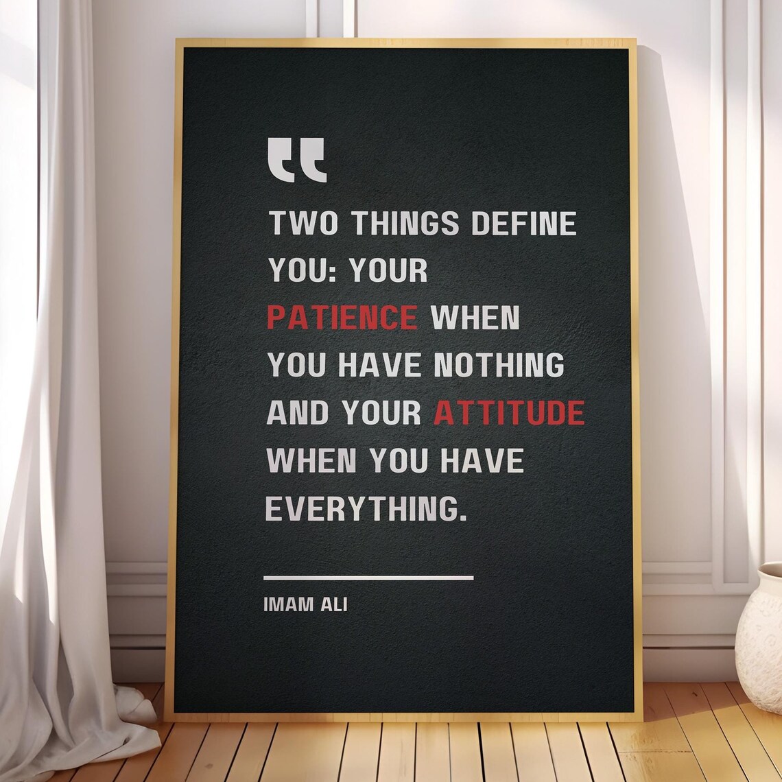 Imam Ali Patience When Have Nothing Attitude Quote Black Poster