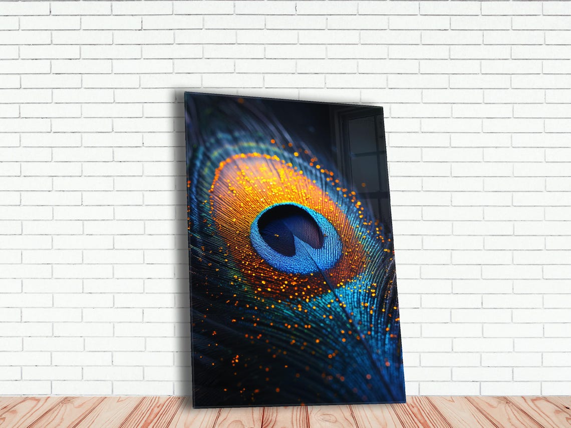 Peacock Feather Macro Poster Blue Gold Eye Detail Close Up Art
