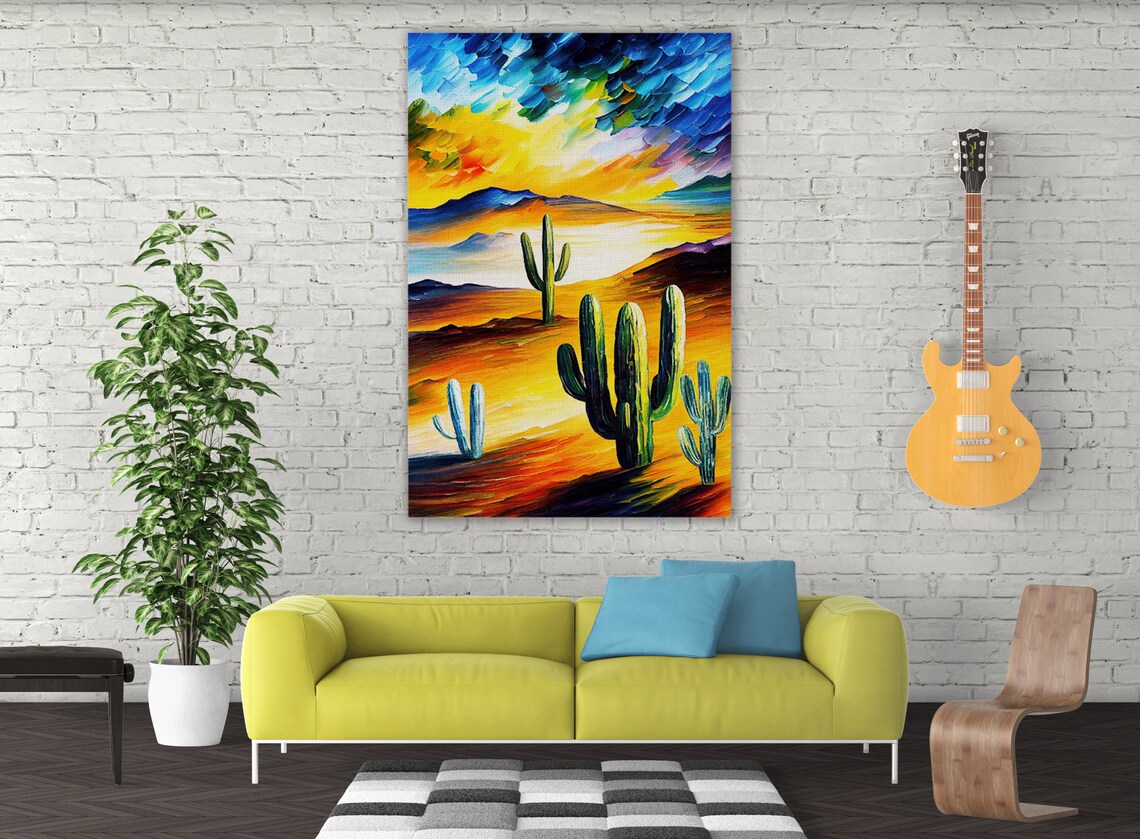Desert Cactus Southwest Painting, Serene Landscape - Image 3