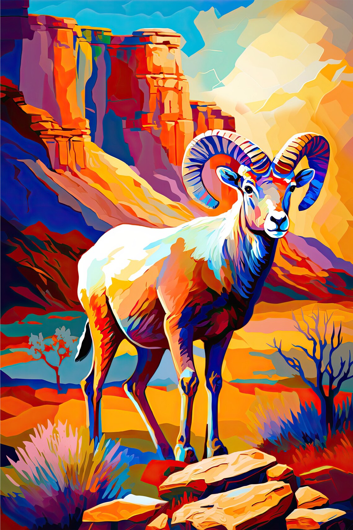 Bighorn Sheep Desert Canyon Colorful Wildlife Ram Southwest Art Poster - Image 5