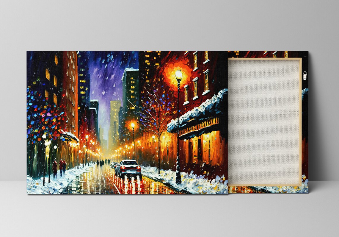 New York City Snowy Night Street Winter Lights Manhattan Poster - Image 2