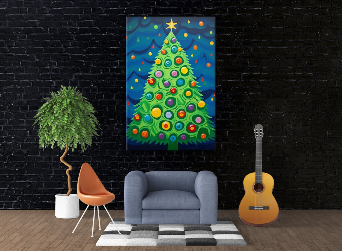 Rainbow Ornament Christmas Tree Joyful Polka Dot Holiday Art Poster - Image 4