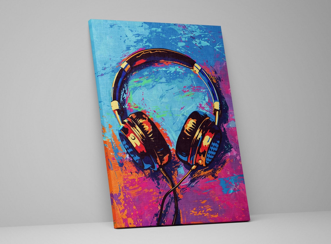 Headphones Pop Art Blue Magenta Orange Gradient Music Wall Decor Print - Image 4