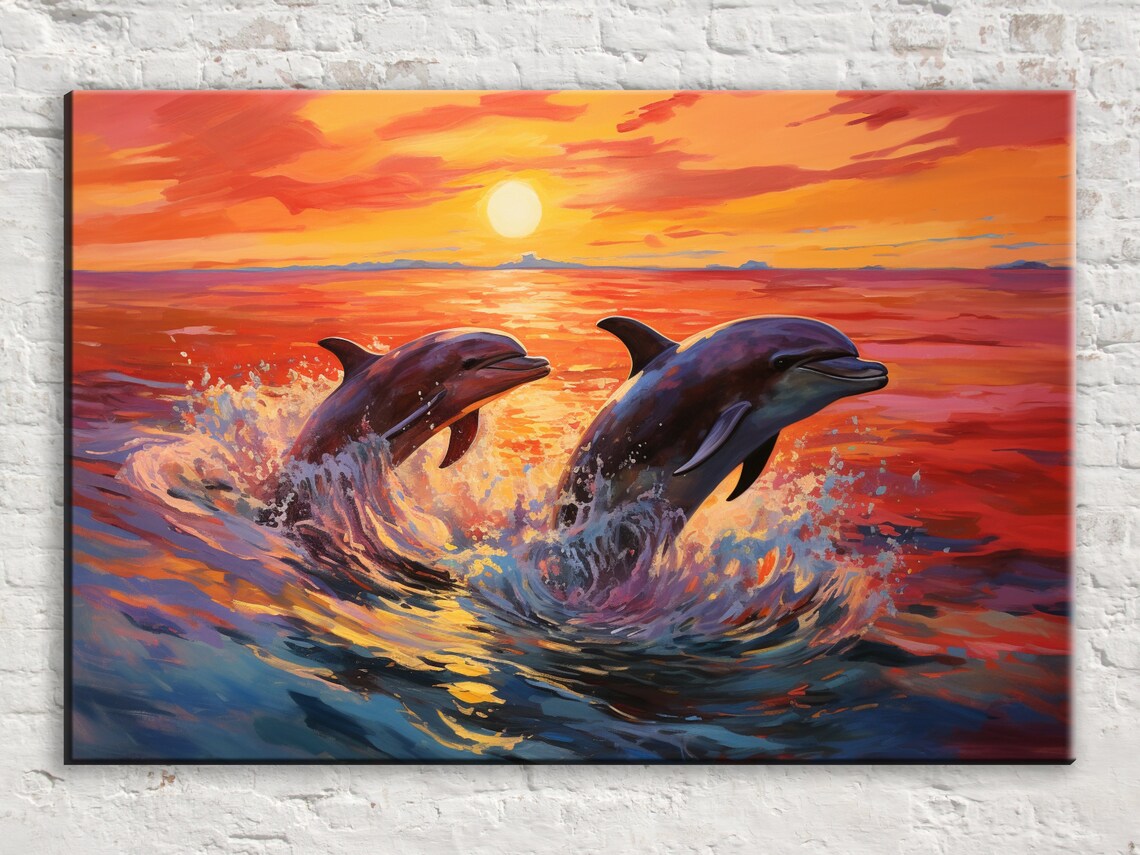 Playful Aquatic Partners, Dolphins Jumping From Ocean