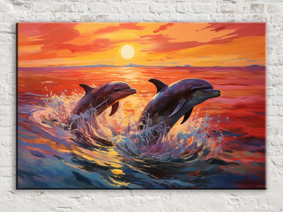 Playful Aquatic Partners, Dolphins Jumping From Ocean