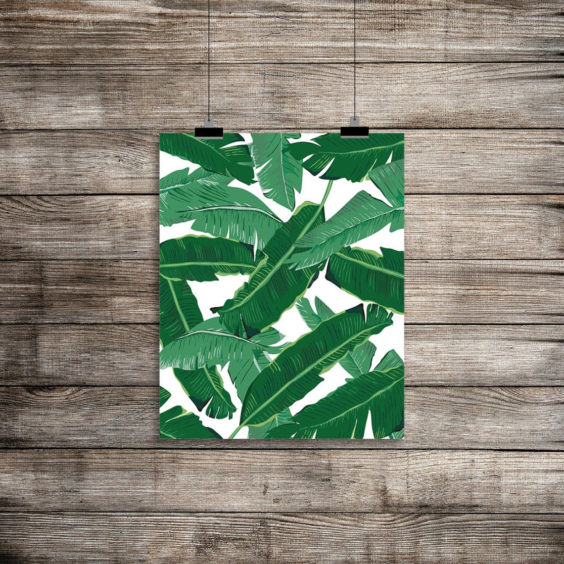 Tropical Banana Leaves Green White Botanical Fresh Wall Poster - Image 2