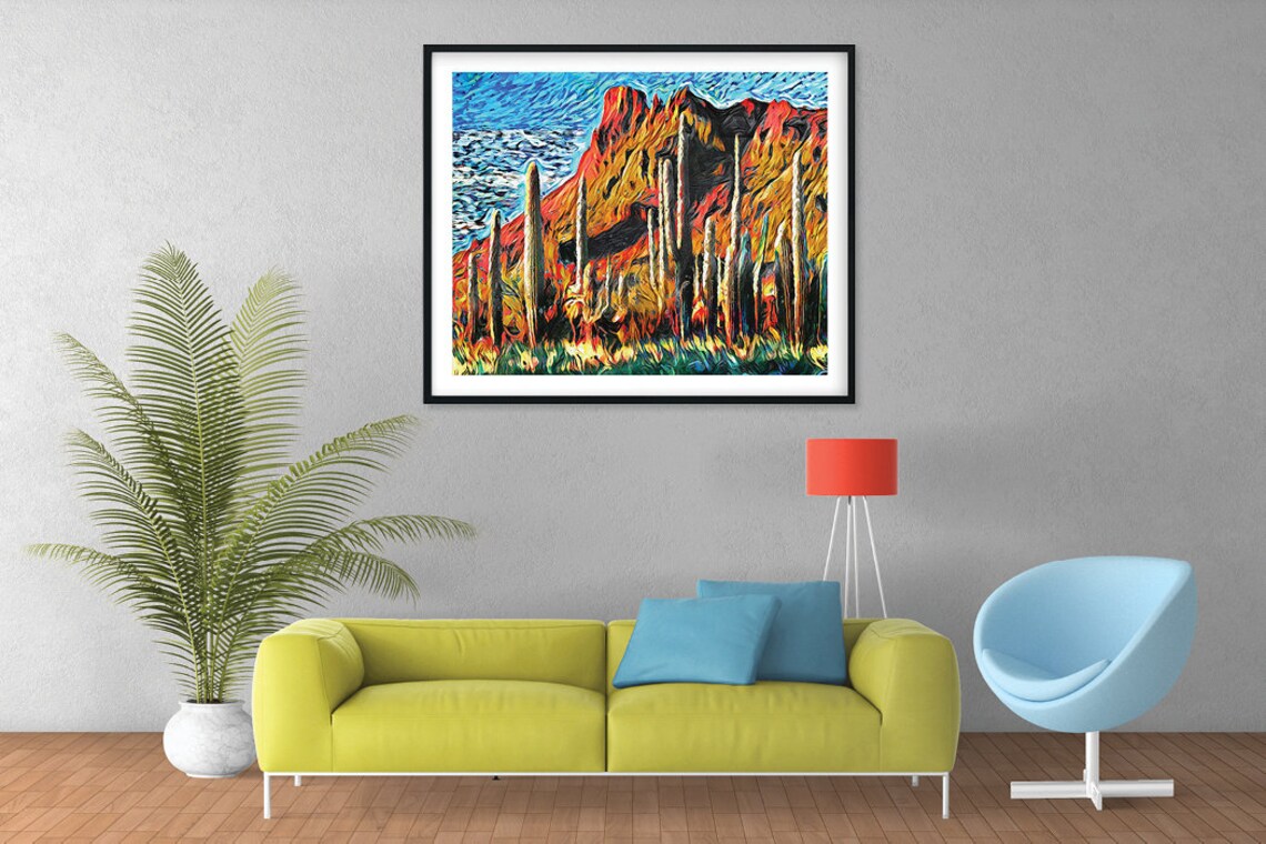 Southwest Desert Saguaro Landscape, Impressionist Art Print - Image 4