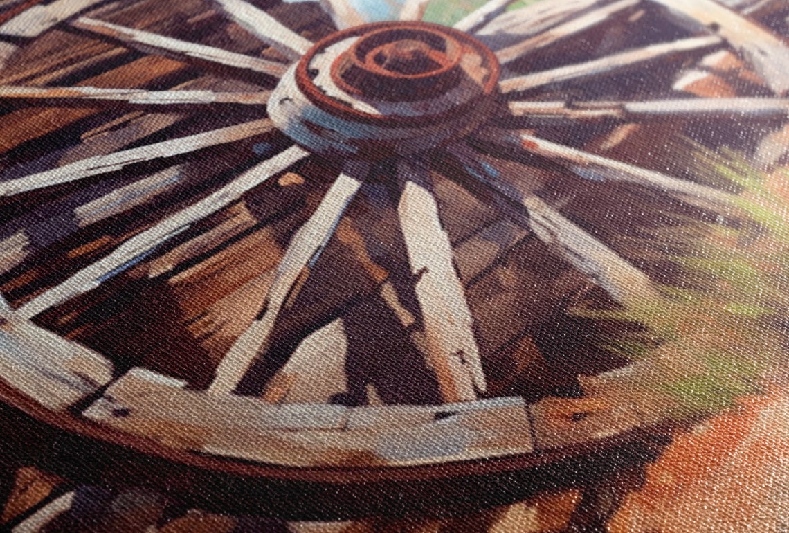 Vintage Wagon Wheel Old Log Barn Rustic Western Farmhouse Poster - Image 3