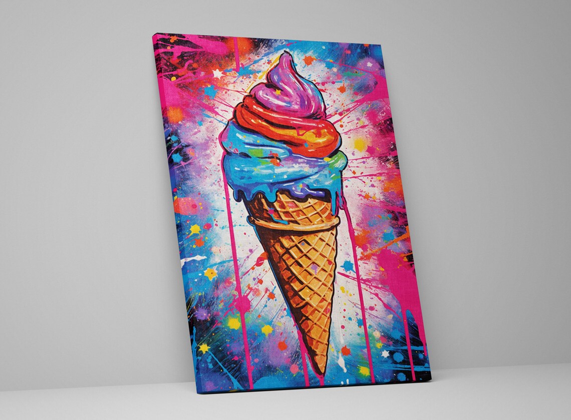 Neon Pop Art Ice Cream Cone Pink Blue Graffiti Sweet Treat Print - Image 5