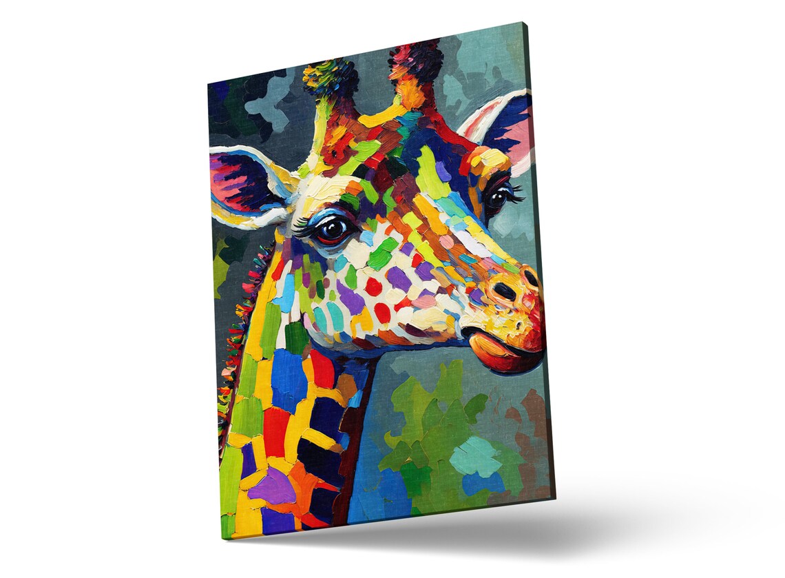Mosaic Giraffe Portrait Colorful Impasto Side Profile Wildlife Art Print - Image 3