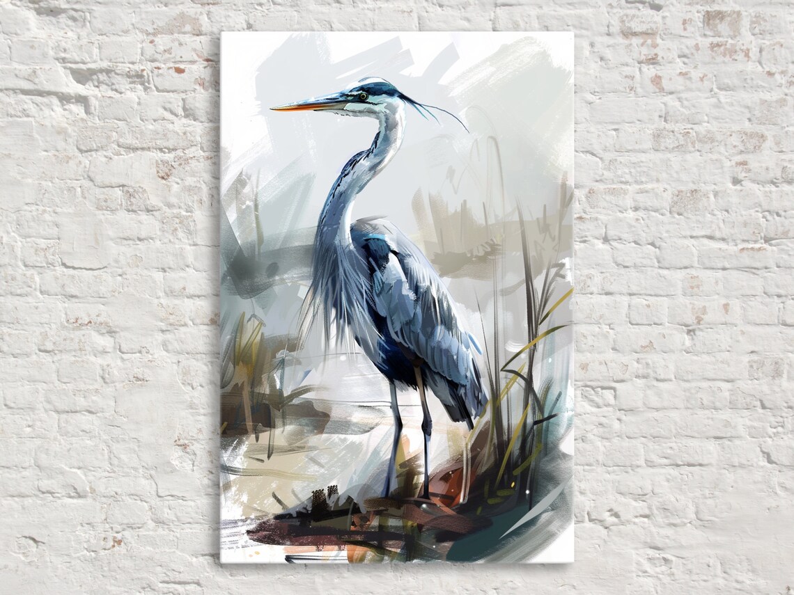 Blue Heron Lake Minimal Design Wall Art Print