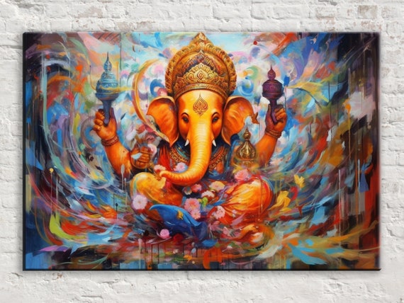 Enchanting Ganesha God Hindu Religion Art Piece Hindu Mythology Painting Large Art