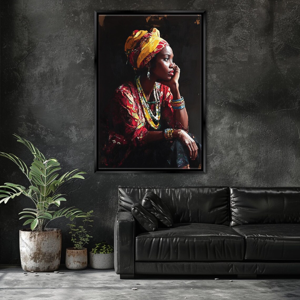 African Woman With Colorful Headwrap Painted Portrait Wall Art Poster