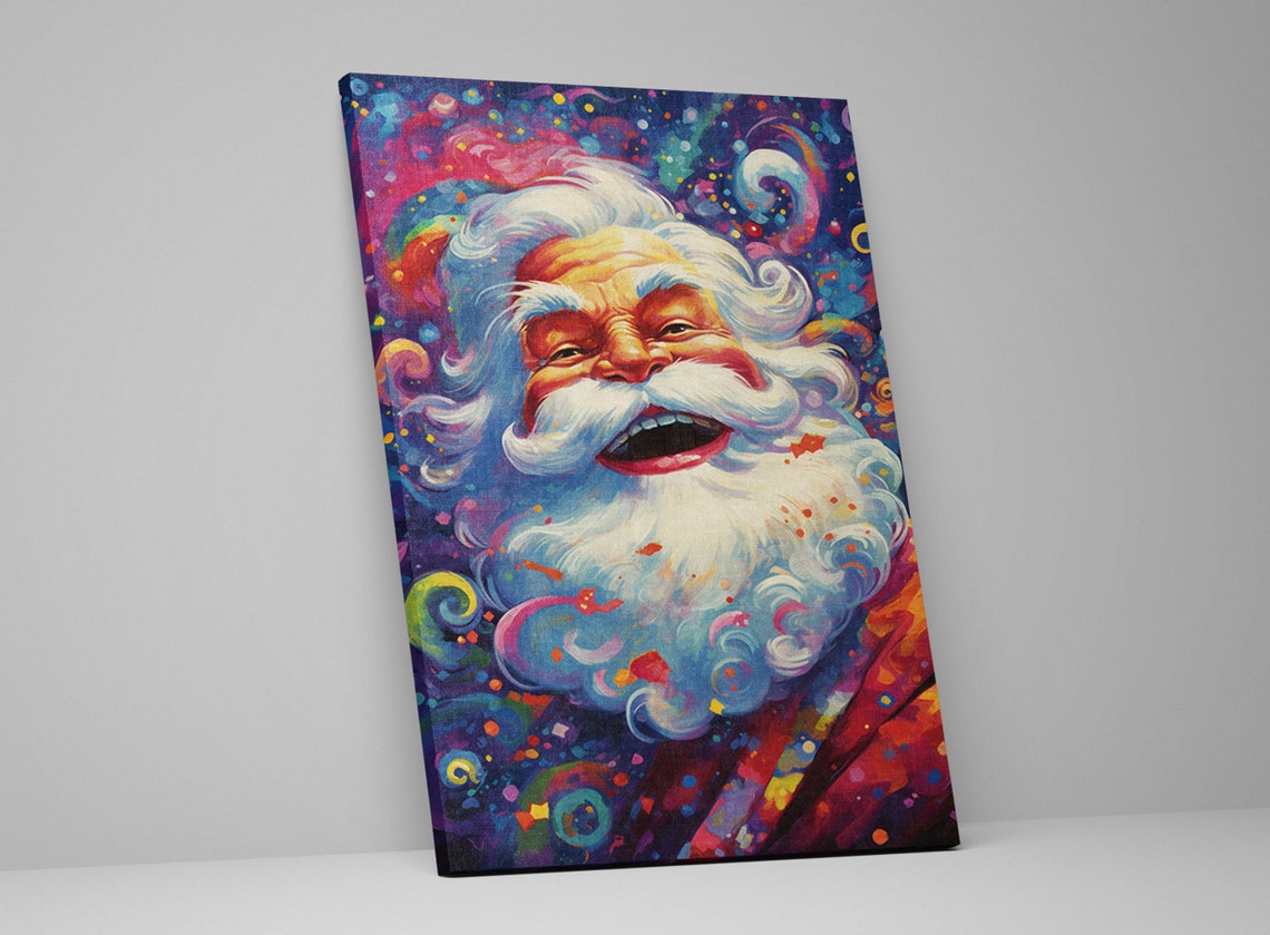 Psychedelic Santa Laughing Face Cosmic Swirl Pop Art Christmas Poster - Image 5
