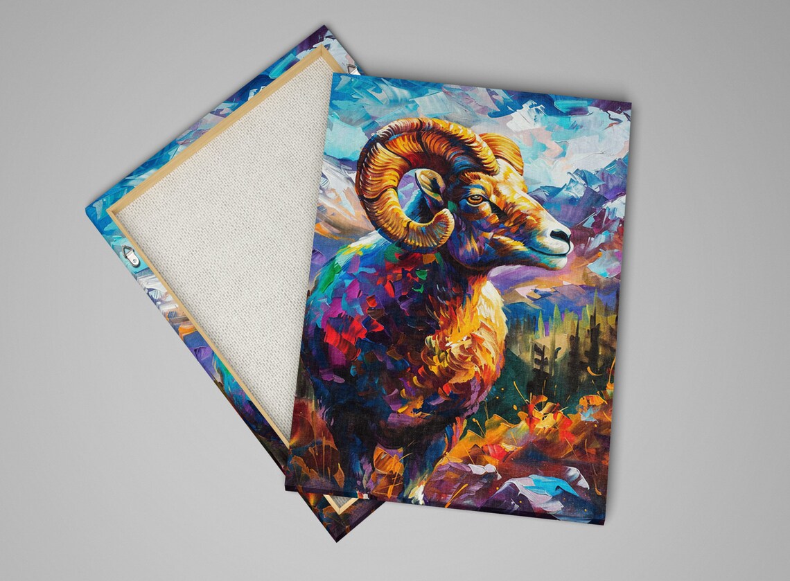 Majestic Ram Portrait Golden Curled Horns Colorful Wildlife Art Poster - Image 4