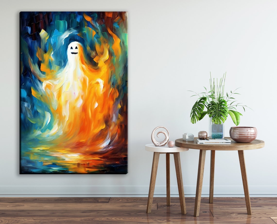 Cute Halloween Ghost Fiery Swirl Spooky Fun Fall Decor Poster - Image 2