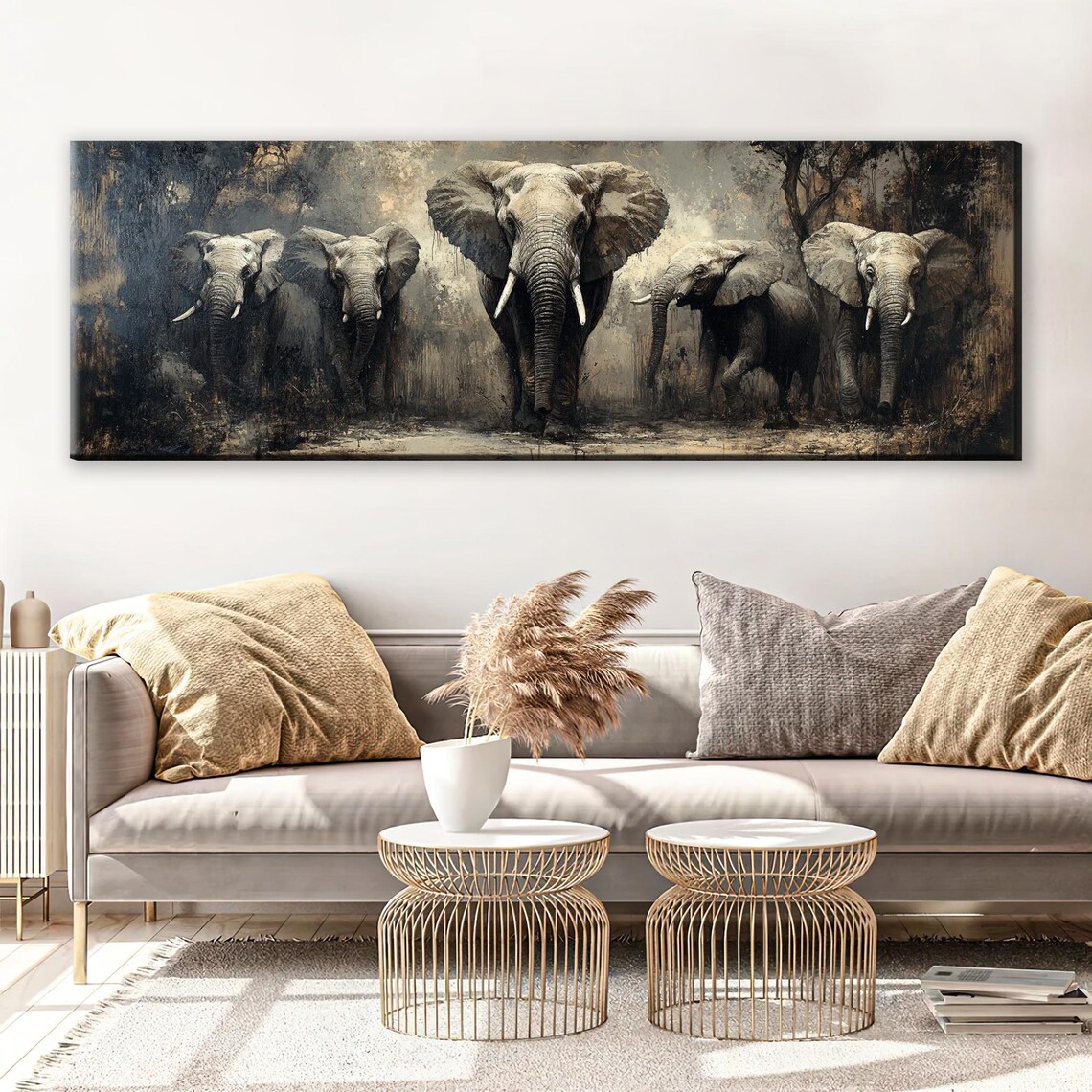 Elephant Herd Panoramic Art Print, Wildlife Scene - Image 5