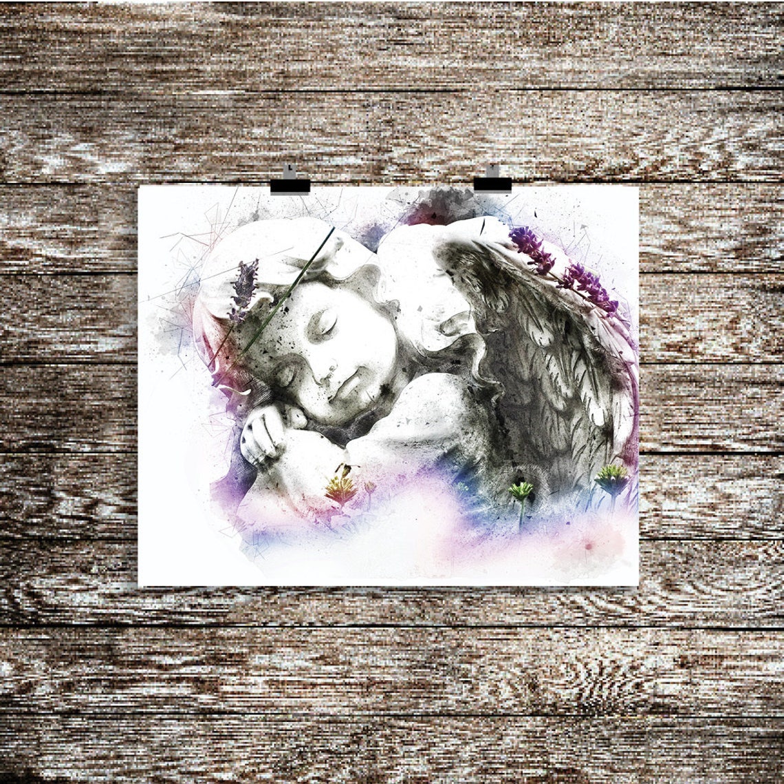 Sleeping Angel Cherub Statue Lavender Watercolor Spiritual Art Print - Image 4