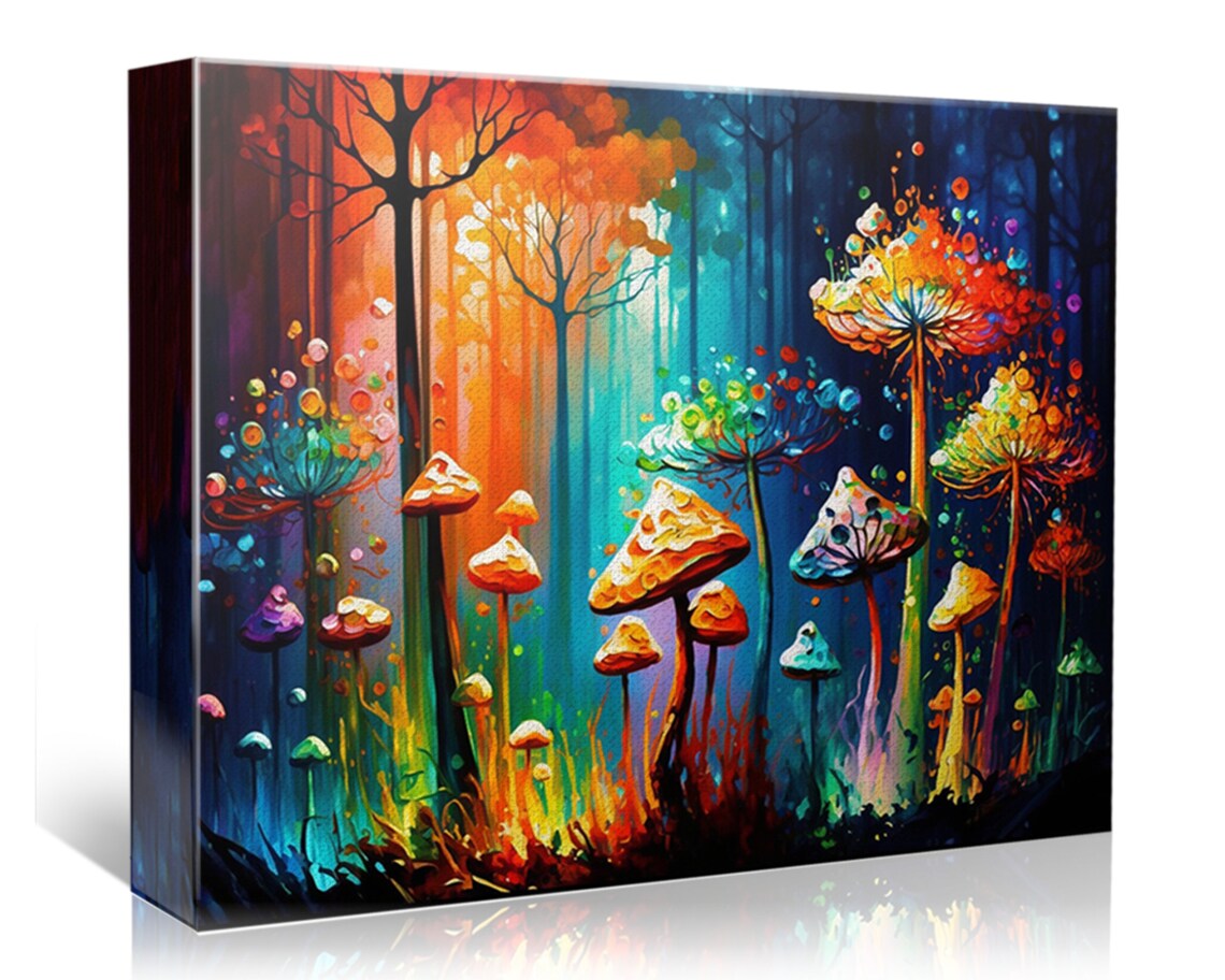 Magic Mushrooms Wall Art Psychedelic Trip Painting Glowing Shrooms Giclee Print - Image 4