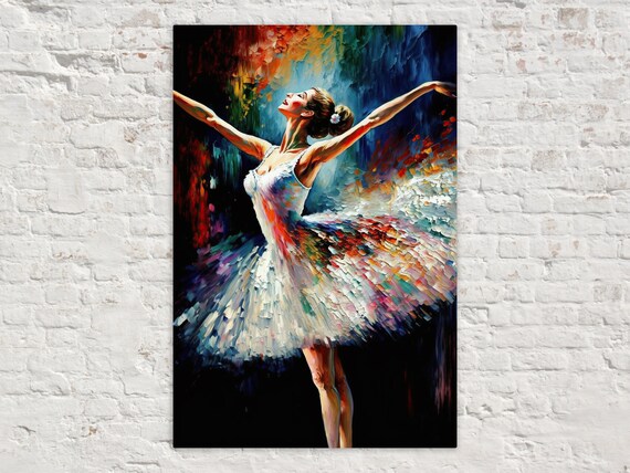 Graceful Ballerina White Tutu Arms Raised Ballet Dancer Stage Art Poster