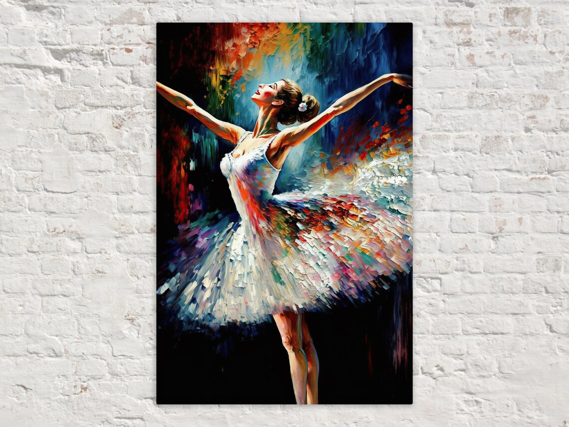 Graceful Ballerina White Tutu Arms Raised Ballet Dancer Stage Art Poster