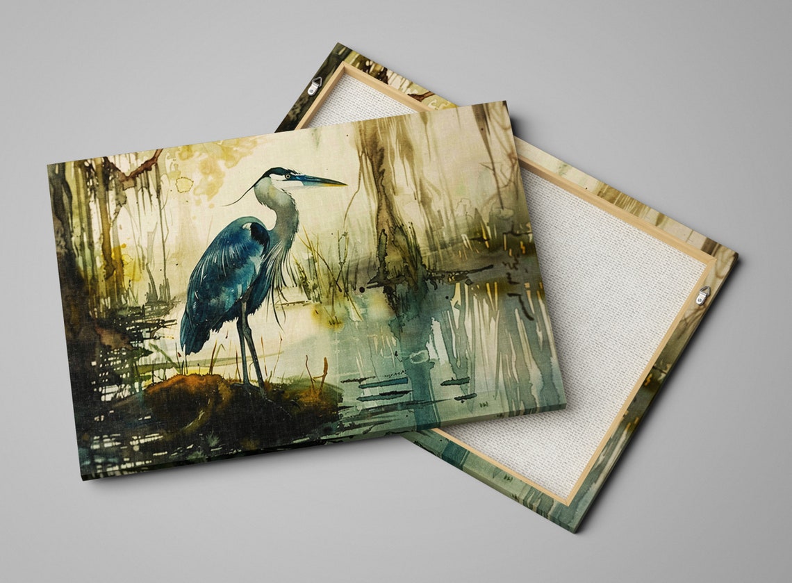 Blue Heron Cypress Swamp Watercolor Misty Reflections Art Poster - Image 4