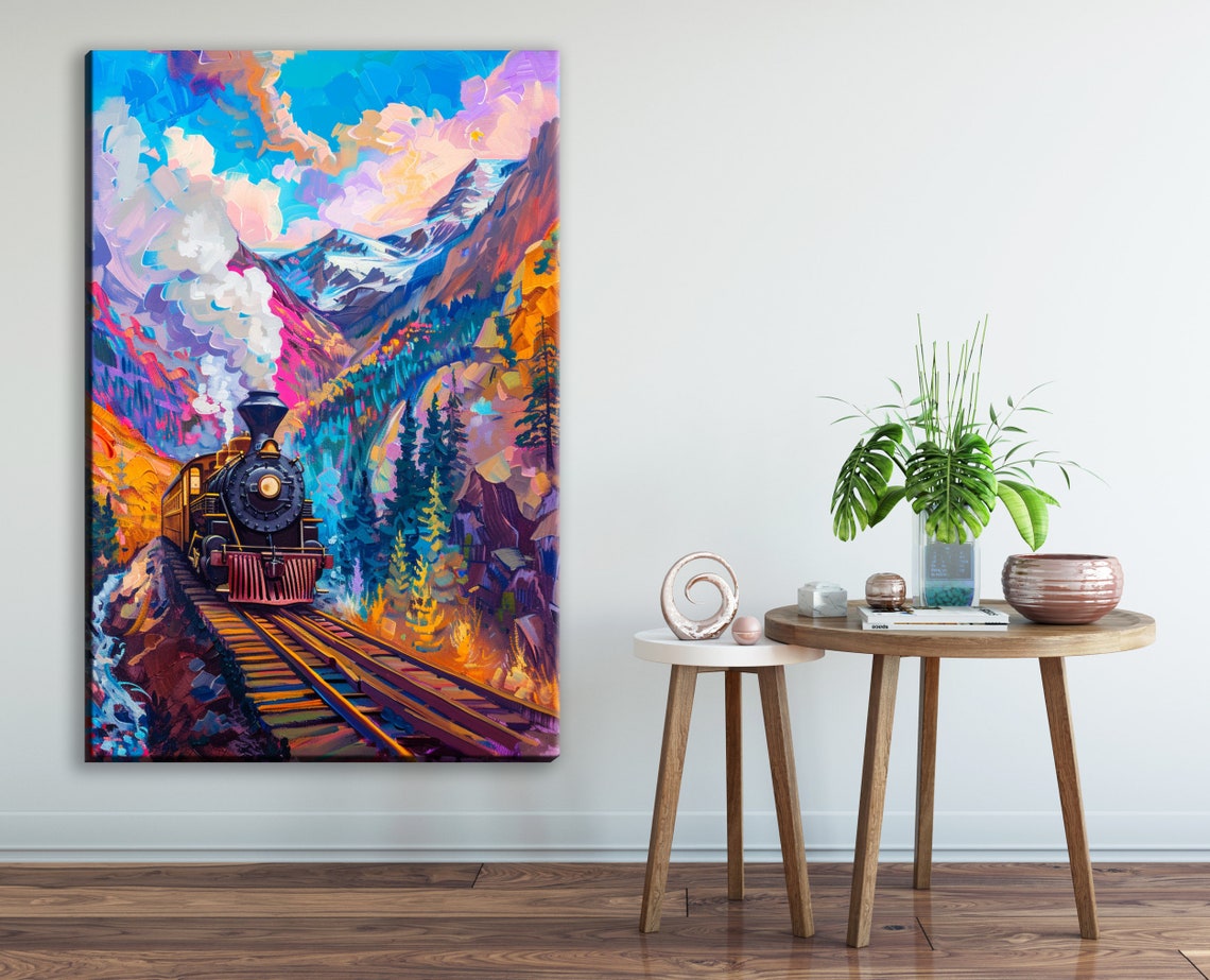 Steam Locomotive Mountain Canyon Pop Art Colorful Train Poster - Image 3