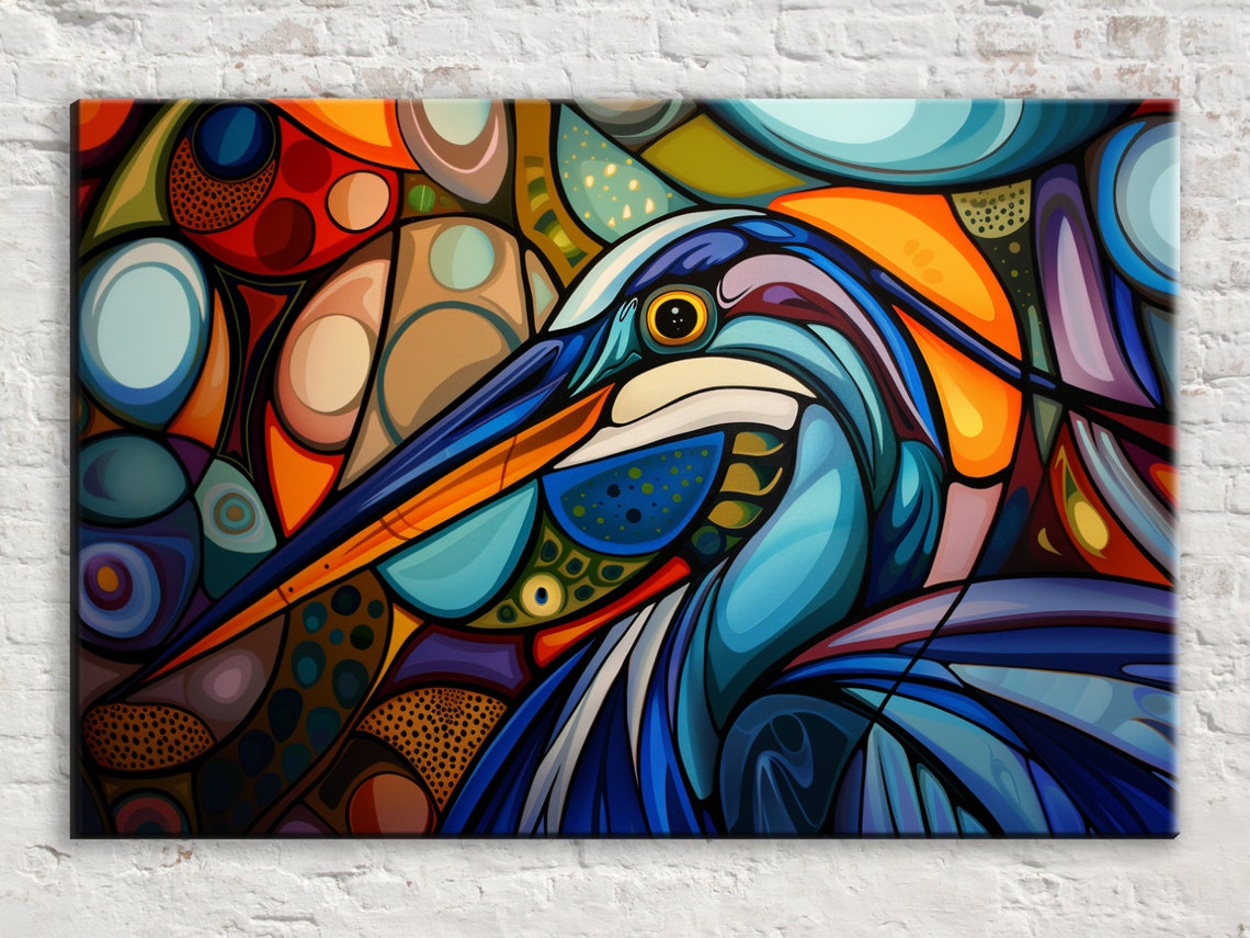 Abstract Art Deco Blue Heron Head Bold Geometric Bird Art Poster