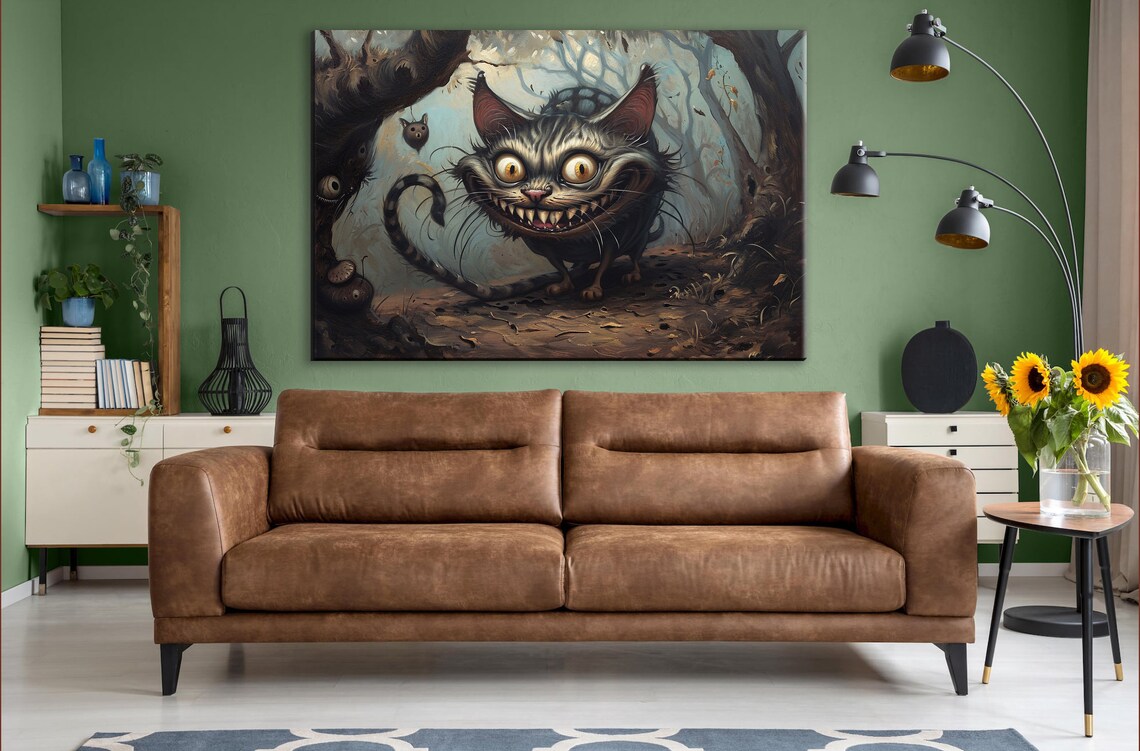 Dark Mischievous Cheshire Cat Creepy Forest Gothic Wonderland Art Poster - Image 2