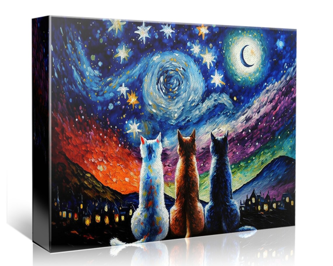 Starry Night Cats, Van Gogh-Inspired Art Print - Image 5