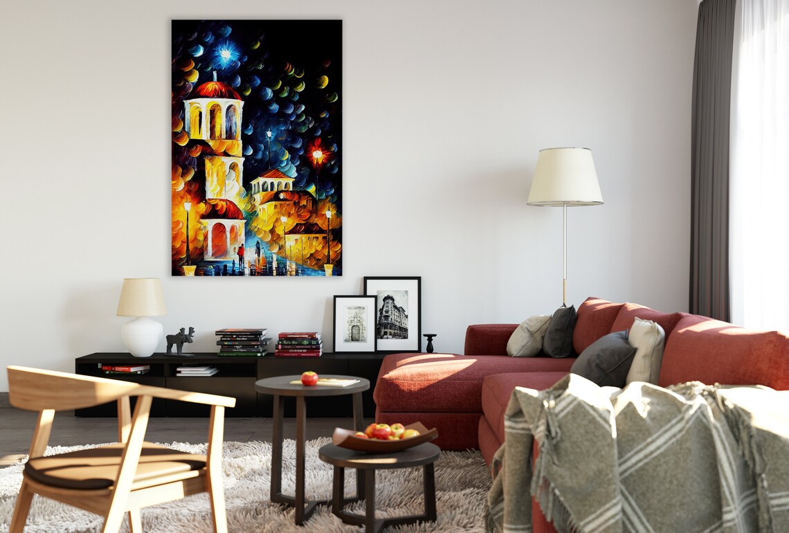 Athens Greece Night Old Church Bell Tower Lamp Lit Street Poster - Image 2