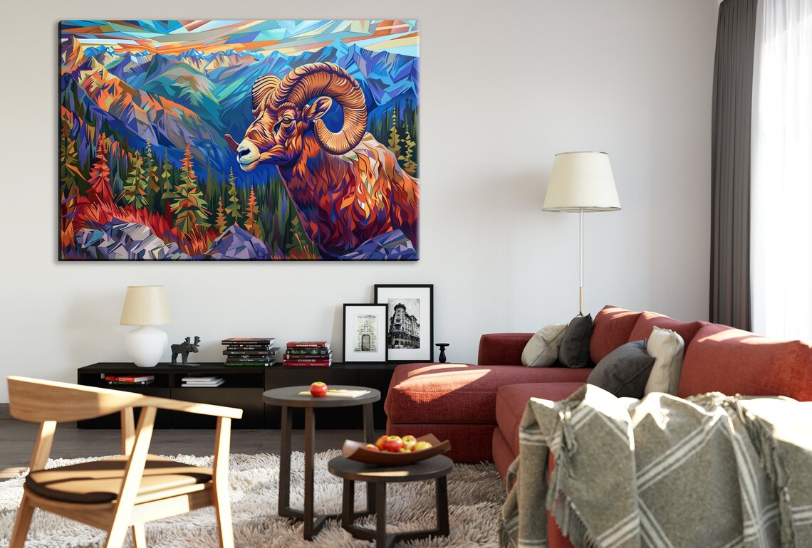 Bighorn Sheep WPAP Style Landscape Art Print - Image 2