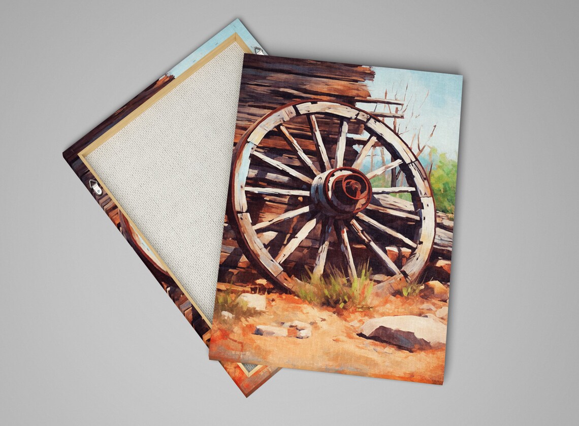 Vintage Wagon Wheel Old Log Barn Rustic Western Farmhouse Poster - Image 4