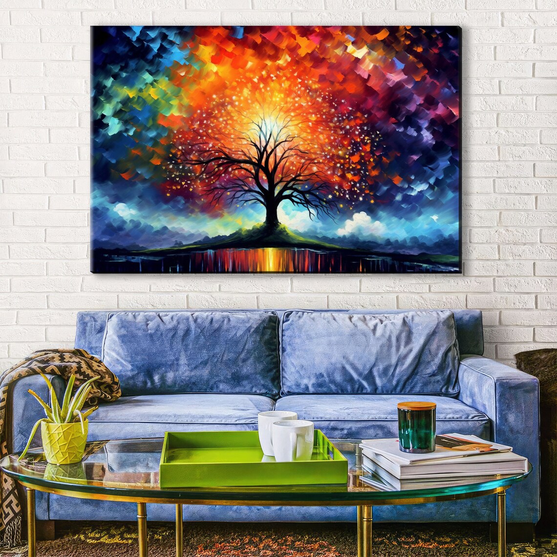 Tree of Life Vibrant Impasto Autumn Colors Cosmic Night Sky Print - Image 2