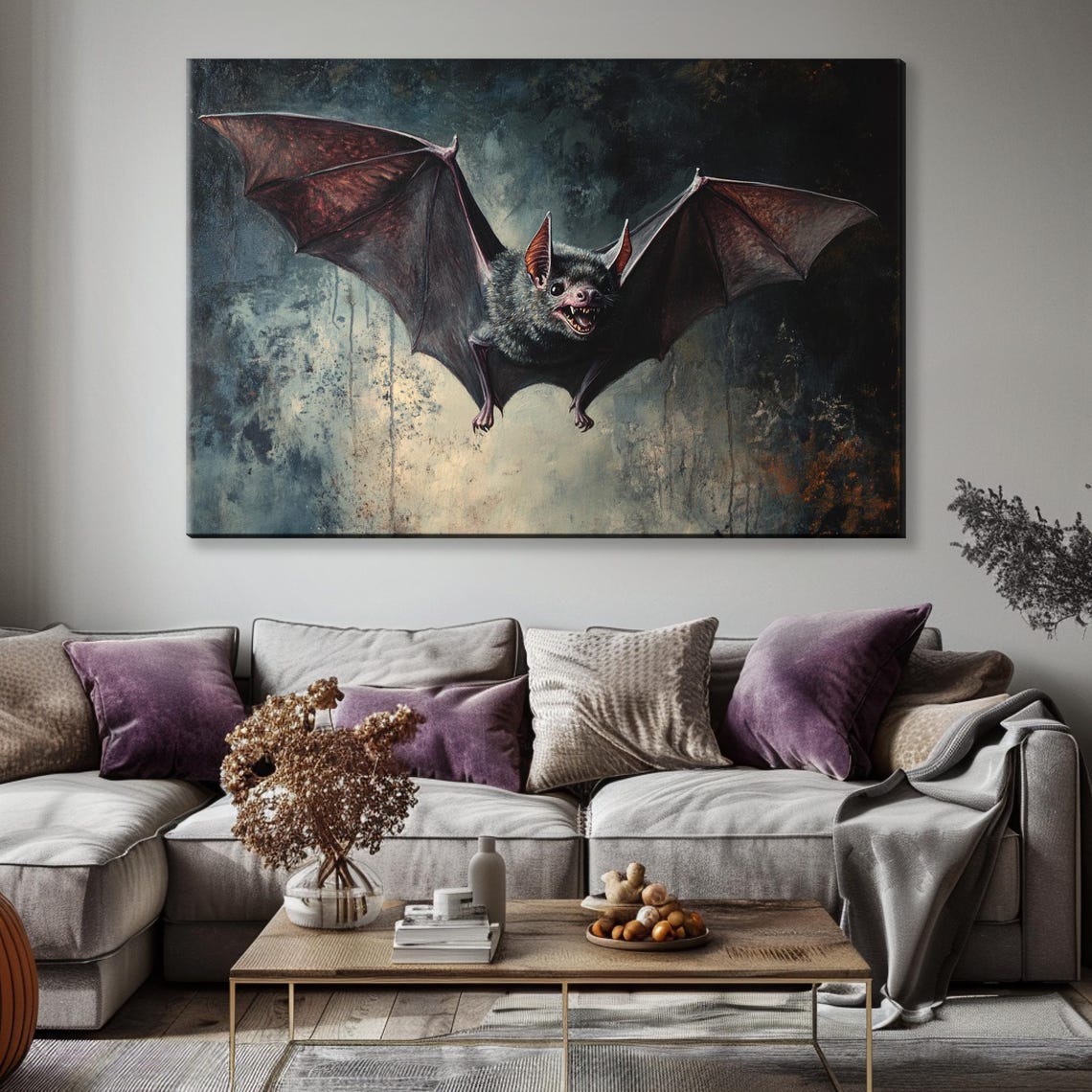 Gothic Halloween Bat Flying Dark Victorian Spooky Night Wall Art - Image 5