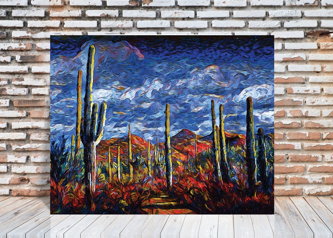 Desert Dusk Art Southwest Print Tranquil Desert Painting Serene Landscape Wall Art Impressionist Art - Image 4