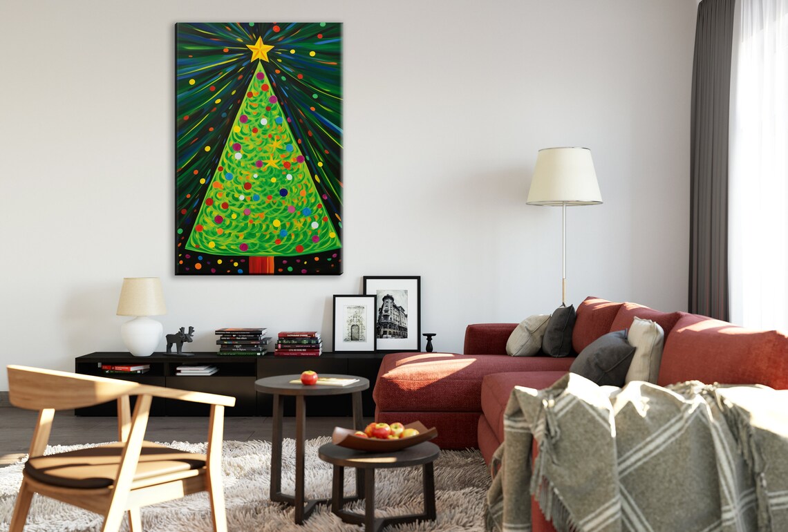 Festive Spectrum Christmas Tree Radiant Starburst Colorful Art Poster - Image 4