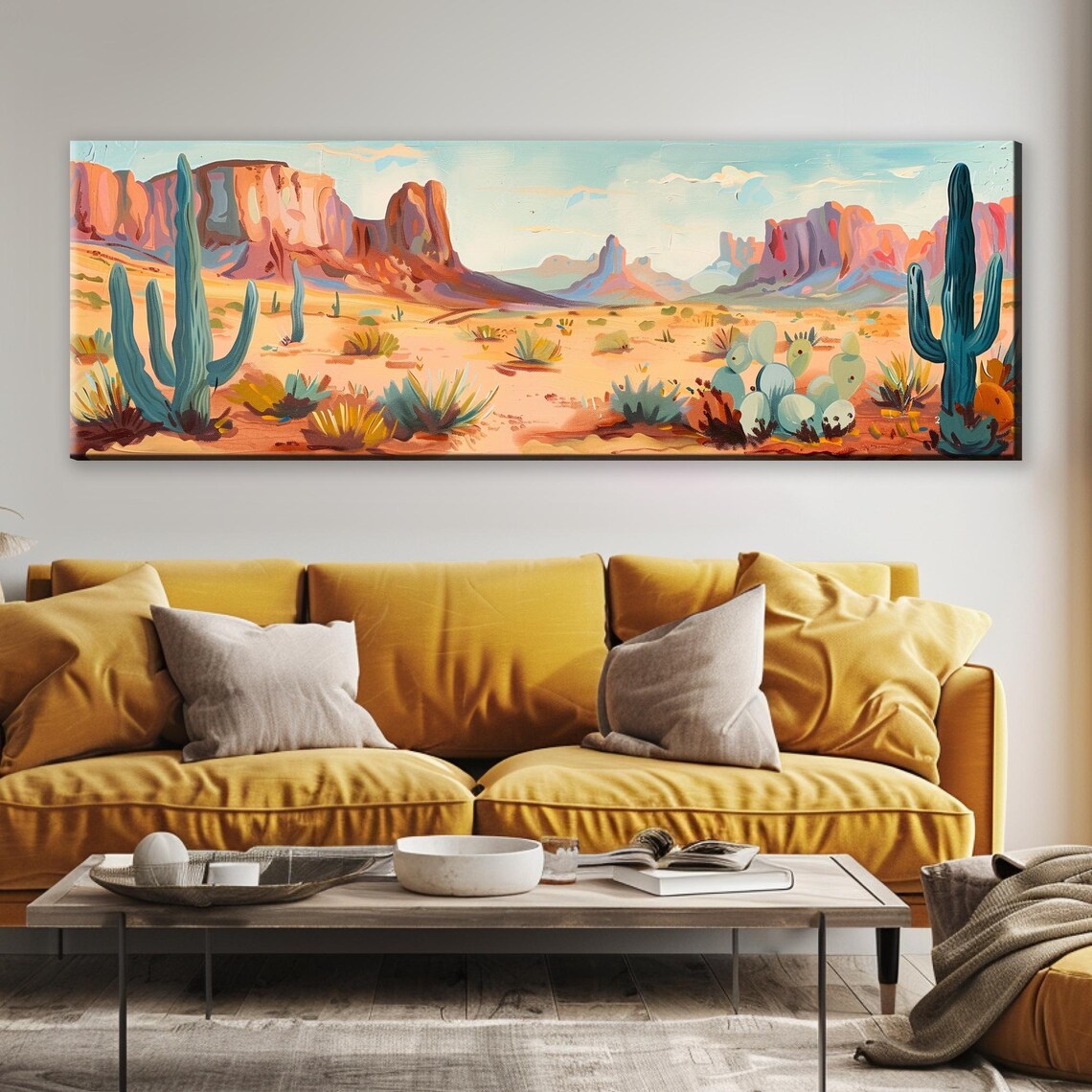Minimal Boho Desert Scene Pano Print Framed Or Unframed Long Horizontal Gallery Wrapped Gicle Ready To Hang Extra Large Wall Art - Image 4