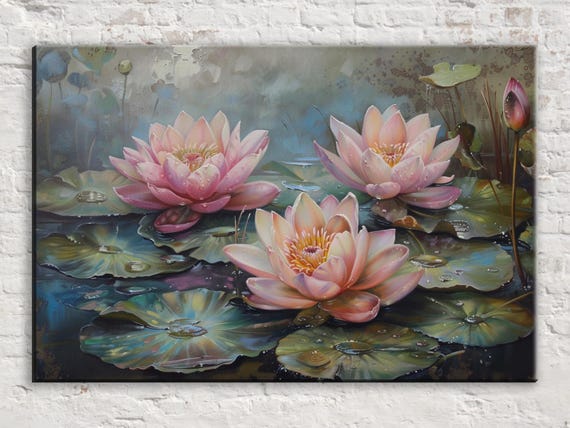 Water Lilies Wall Art Print Detailed Nature Wall Art Gallery Wrapped Gicle Print Ready To Hang Available In Extra Large Sizes