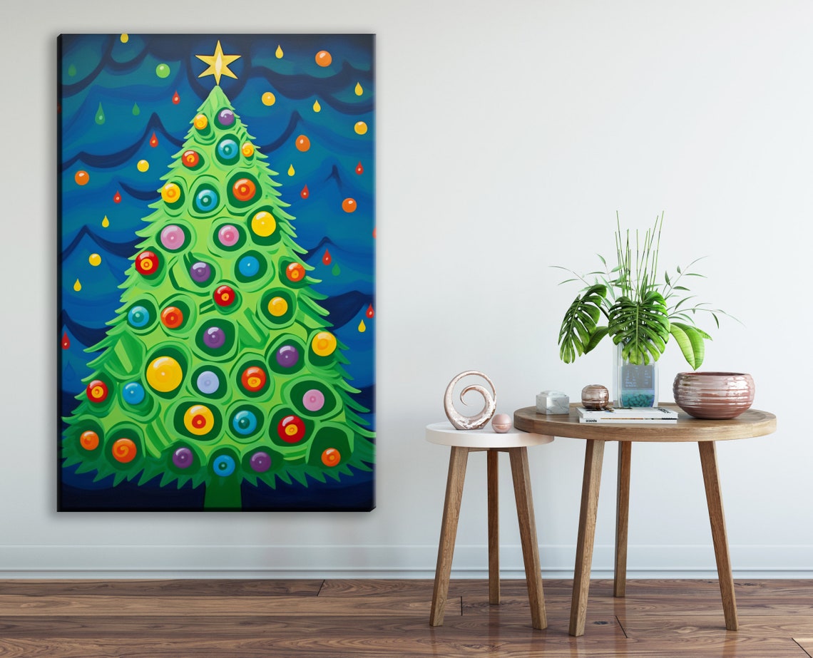 Rainbow Ornament Christmas Tree Joyful Polka Dot Holiday Art Poster - Image 2