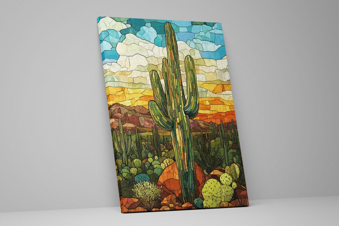 Saguaro Cactus Stained Glass Style Botanical Art Print - Image 2