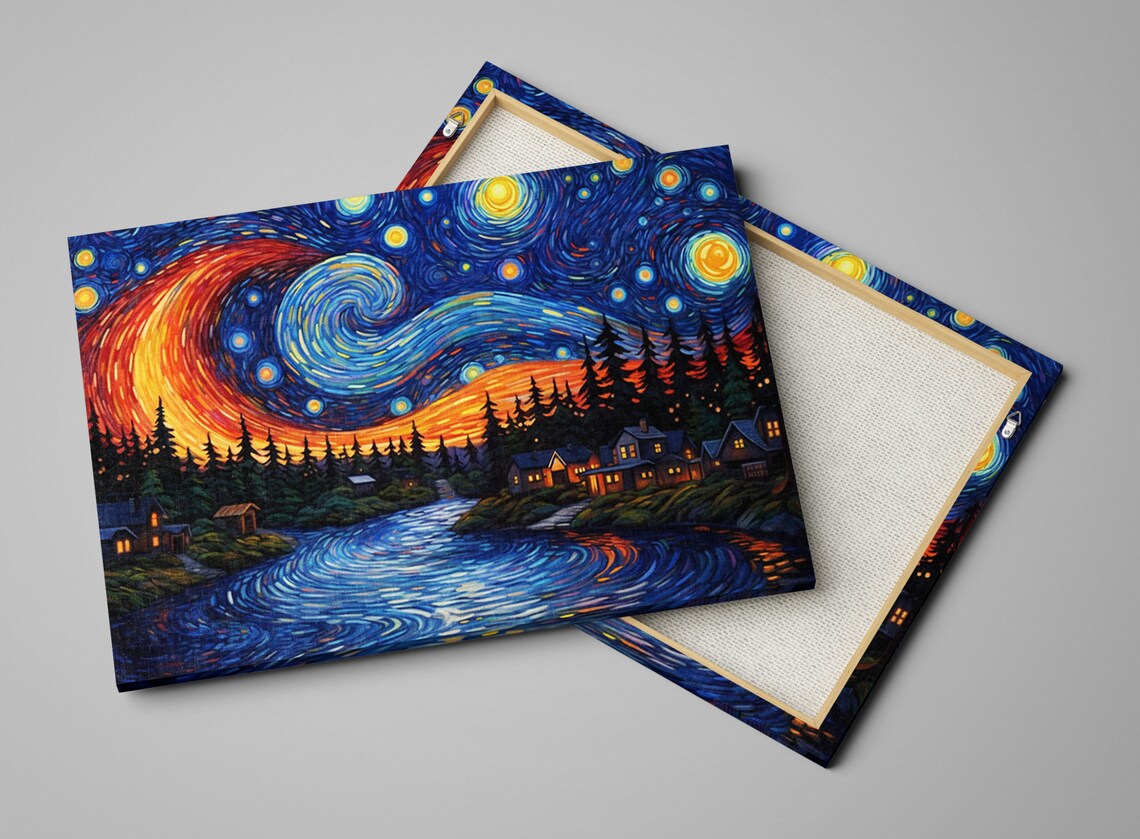 Starry Night Lake, Van Gogh-Inspired Wall Art Print - Image 4
