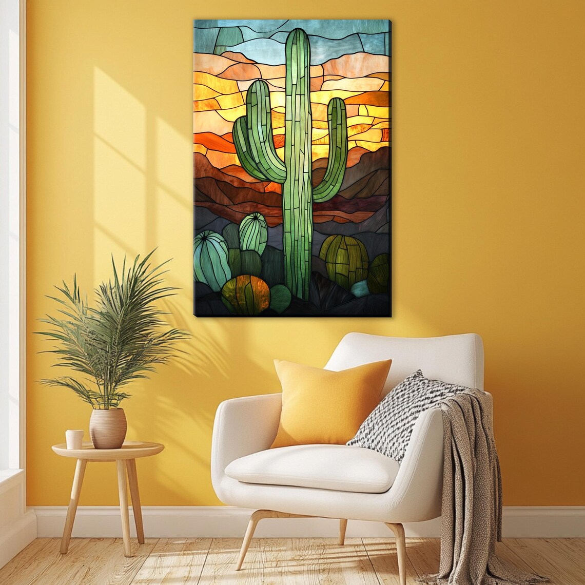 Stained Glass Lone Saguaro Cactus Wall Art Print - Image 5