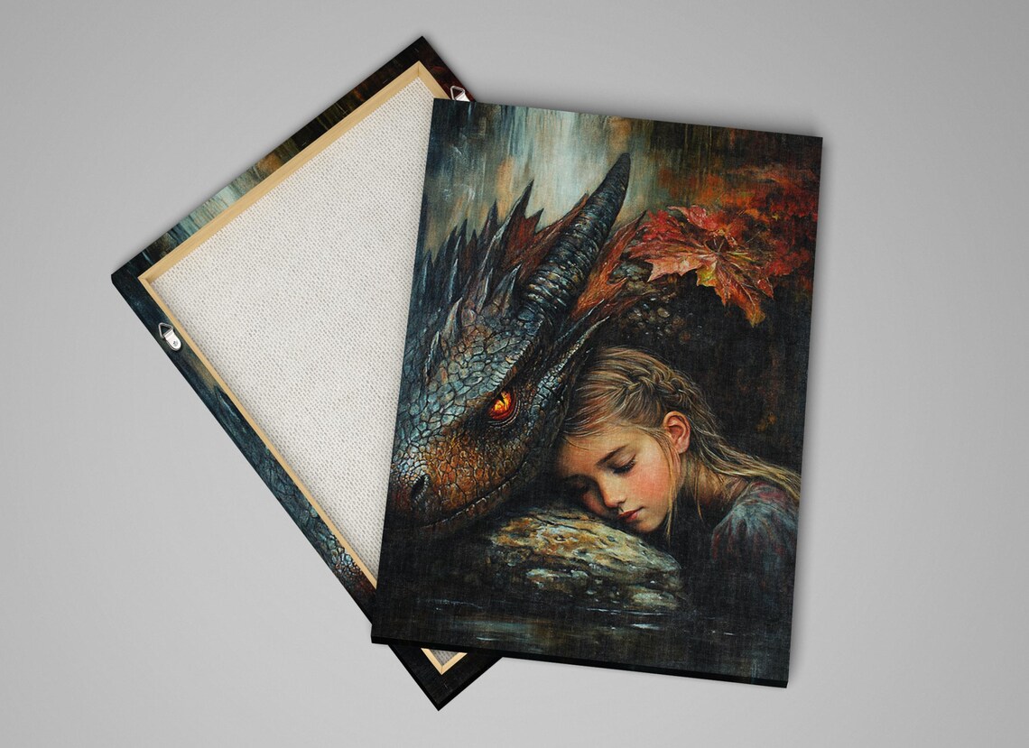 Girl Sleeping With Dragon Fantasy Art Magical Fairytale Wall Poster - Image 2