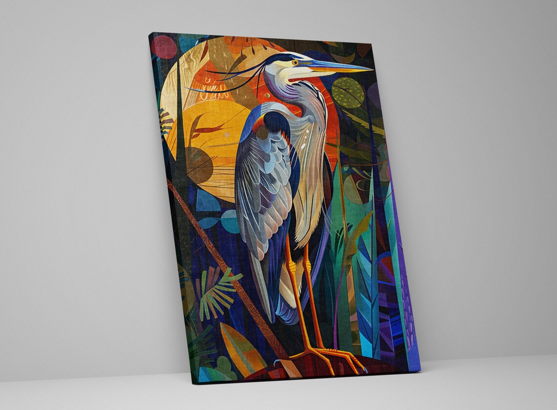 Blue Heron Moonlit Night, Art Deco Poster Print - Image 5